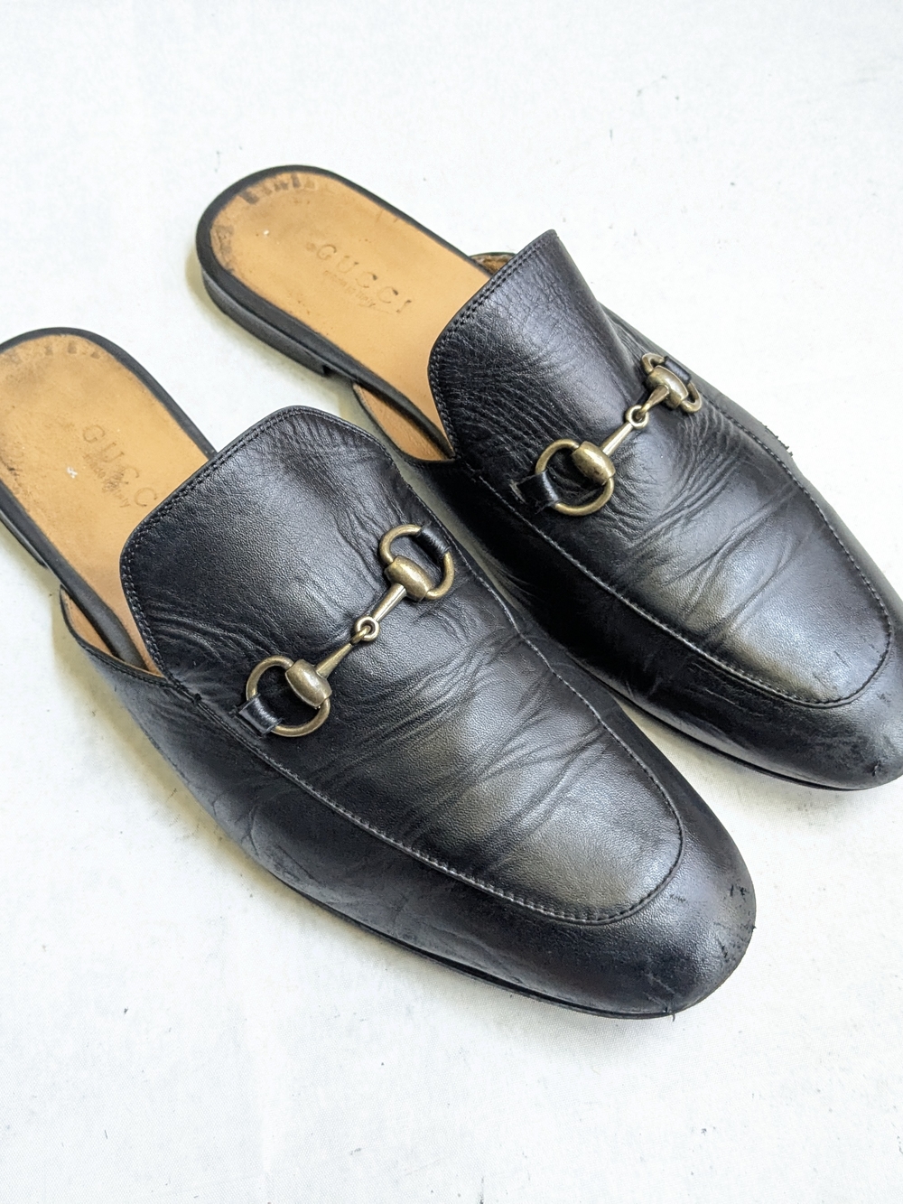 Gucci Men’s Black Leather Horsebit Loafer Mules US 12